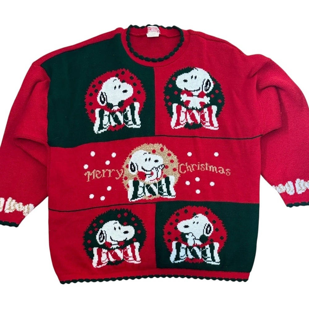 Vintage Snoopy Christmas Sweater Oversized Red/Green/Gold